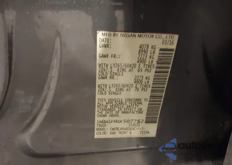 2016 Nissan Titan Xd Sl Diesel from USA, damaged, VIN 1N6BA1F48GN507762